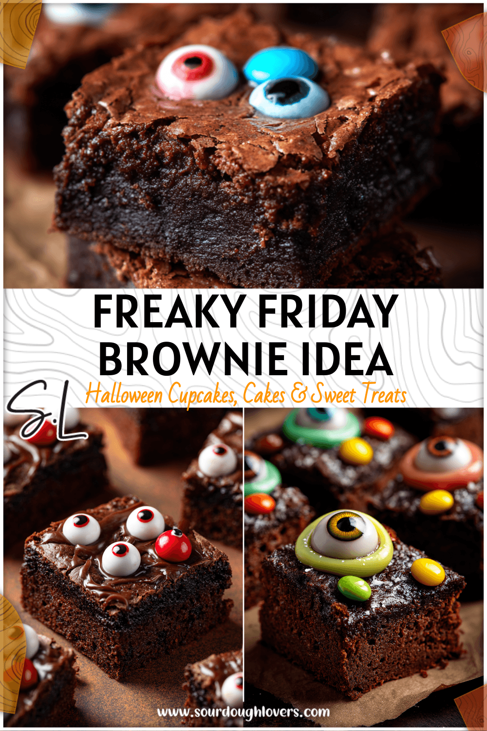 Spooky brownies with icing and candy eyeballs styled for Friday 13 Food Ideas. 2